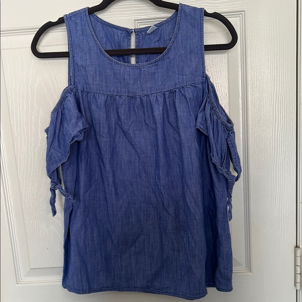 Old Navy Blue Denim Cold Shoulder Top